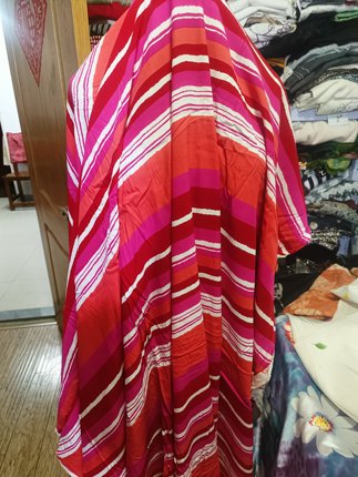红白色横条纹印花重磅铜氨丝纯棉面料制衣服装布料宽1.45米