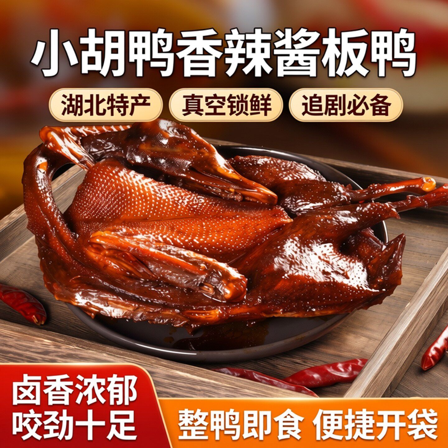 小胡鸭真空包装全鸭香脆味鸭子卤味酱板鸭整鸭即食湖北特产年货
