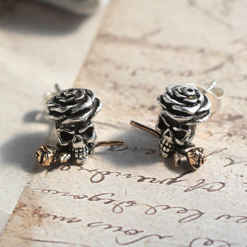 小众玫瑰骷髅头个性潮酷时尚耳钉