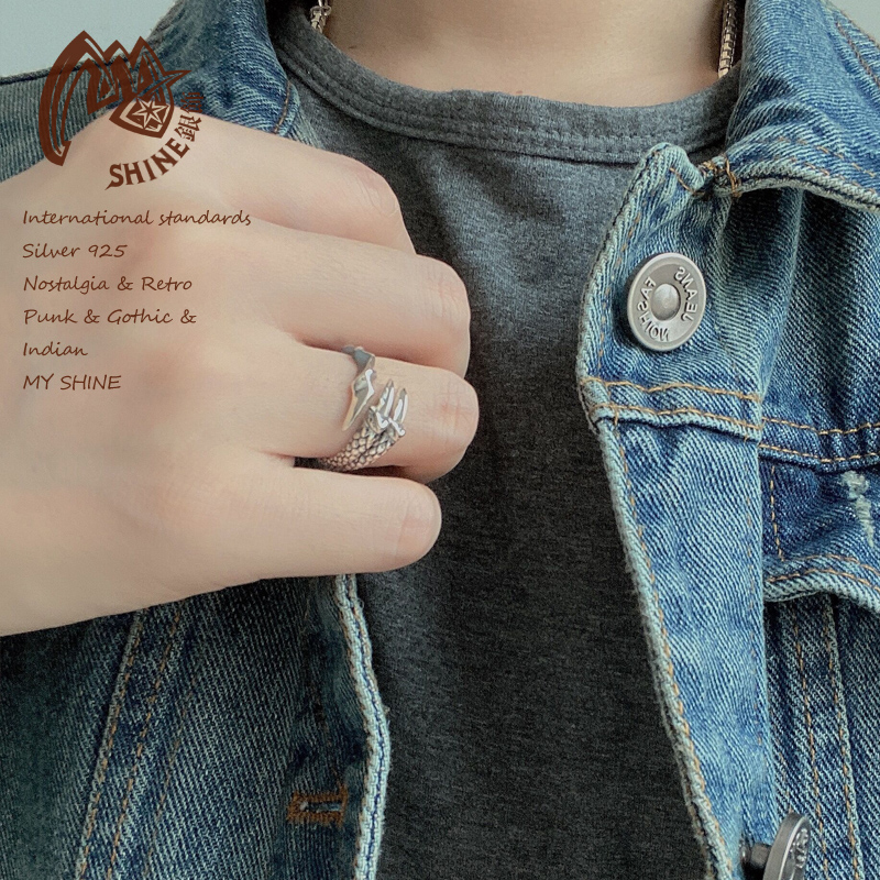 古堡吸血鬼翅膀戒指哥特泰银