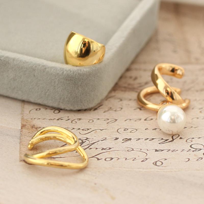 俏金族s925纯银日系风格K金色耳骨夹简约珍珠光面百搭时尚耳饰新