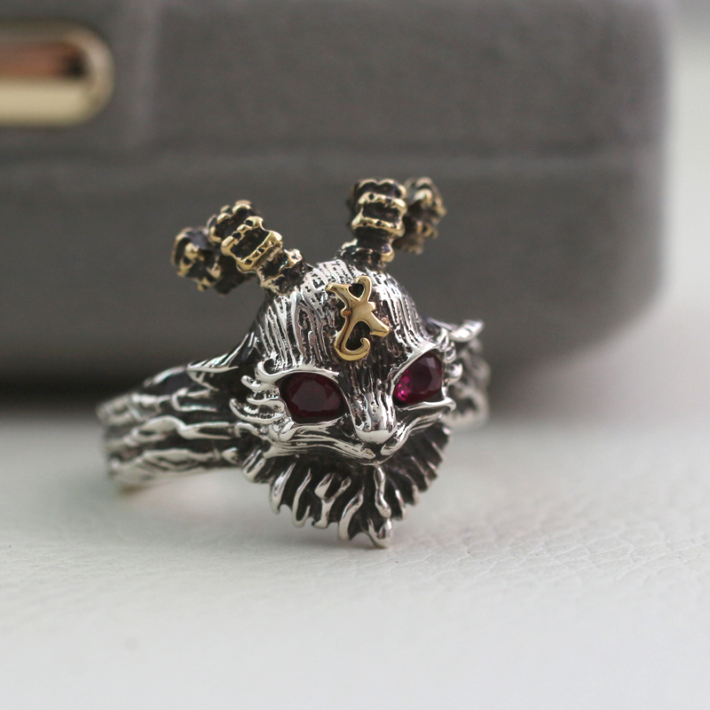 男女通用纯银复古魔法猫咪戒指