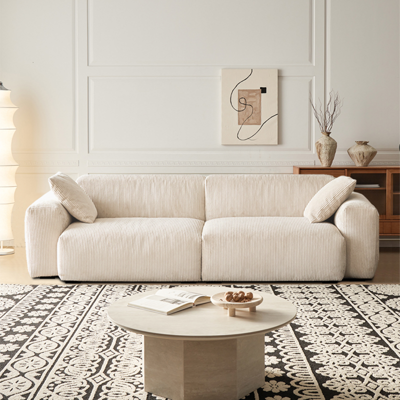 奶油风豆腐块布艺沙发灯芯绒乳胶