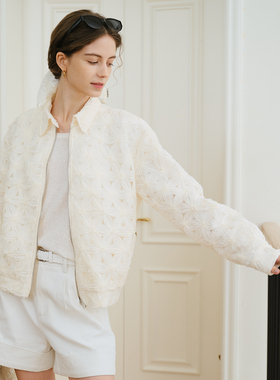 MELLOW SENSE 重工奢感立体花朵刺绣翻领宽松外套