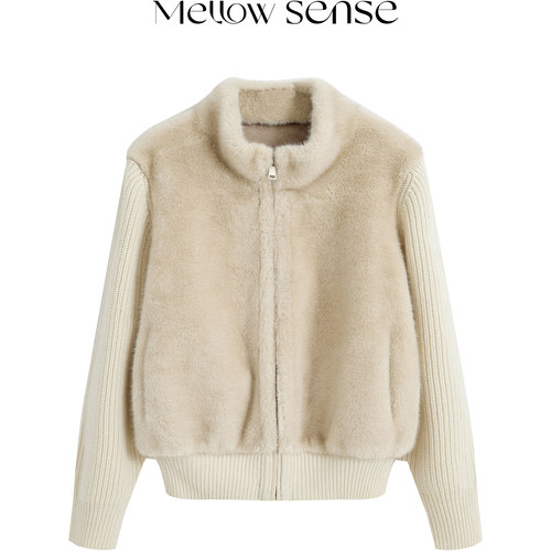 MELLOW SENSE 温柔老钱风100%羊毛针织拼接环保皮草假两件外套