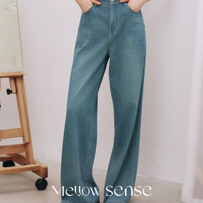 MELLOW SENSE四面弹百搭夏日神裤不易皱直筒松垂感牛仔裤夏季女