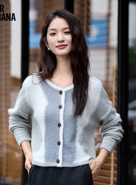 MIKIBANA圆领针织毛衫女外套通勤毛衣长袖时尚秋冬新品J44TP3321