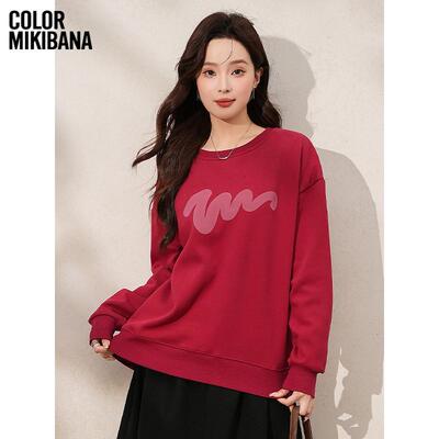 MIKIBANA安可拉红秋冬休闲套头加绒卫衣女oversize上衣J41WY3159