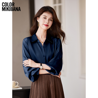 MIKIBANA真丝衬衫女气质职业缎面衬衣抗皱免烫正装上衣J44DK3669