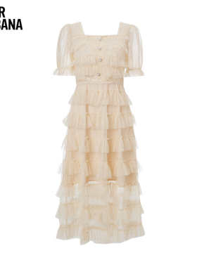 MIKIBANA小众设计连衣裙夏季收腰显瘦网纱裙子2024新款Z32OD8546