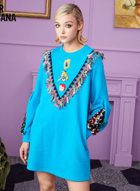 MIKIBANA米可芭娜爱丽丝联名刺绣卫衣连衣裙2022年新款D31OD9031