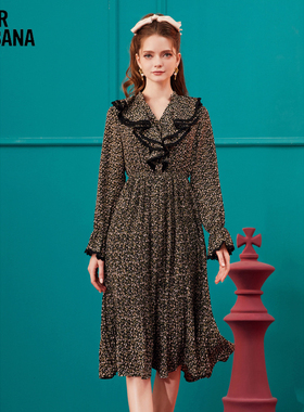 MIKIBANA碎花V领连衣裙夏季新款显瘦遮肚度假长袖裙子Z33OD8644