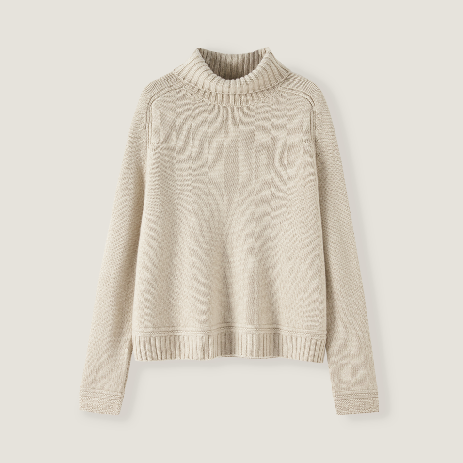 Rich潘 百分百羊绒休闲轻奢气质宽松时尚显瘦小开衩高领套衫1020