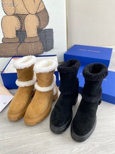 2025新款 BALLET WAR THE 欧美粗跟保暖羊毛短靴女骑士靴机车靴