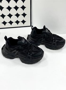 BALLET IN THE WAR老爹鞋真皮复古黑色休闲鞋显高显瘦内增高女鞋