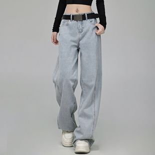 153小个子中腰直筒牛仔裤女新款加绒显瘦宽松百搭窄版直筒拖地裤