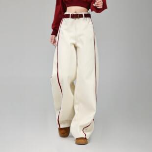 153小个子“跨年战裤”加绒加厚重工刺绣拼条阔腿牛仔裤