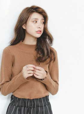 EAL羽迹2025春季韩版宽松套头半高领保暖针织毛衣打底衫女A270