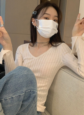 EAL羽迹柔软舒适T恤针织打底衫女2025春冬设计感修身显瘦上衣