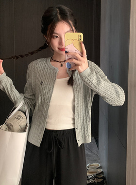 EAL刺绣麻花针织小衫女春季学院风慵懒软糯复古显瘦长袖开衫外套