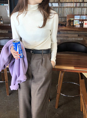 EAL羽迹简约多色高领弹力打底衫女2025春季韩版显瘦长袖T恤女F253