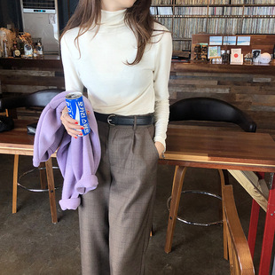 显瘦长袖 韩版 T恤女F253 女2025春季 EAL羽迹简约多色高领弹力打底衫