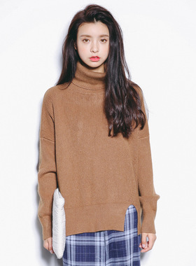 EAL羽迹2025春装高领韩版宽松套头上衣纯色针织衫毛衣女春季A187