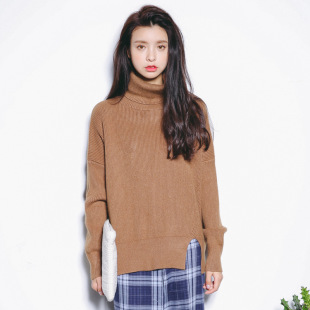 EAL羽迹2025春装高领韩版宽松套头上衣纯色针织衫毛衣女春季A187