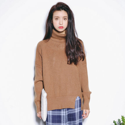 EAL羽迹2025春装高领韩版宽松套头上衣纯色针织衫毛衣女春季A187