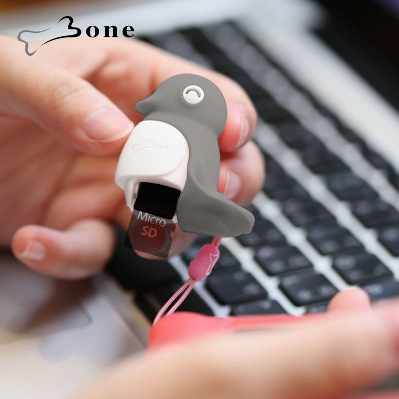 Bone读卡器U盘32G可爱企鹅高速读取转换器硅胶外衣迷你挂绳内存卡