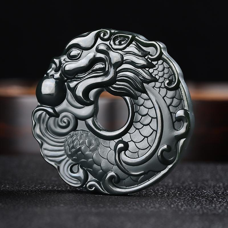 鱼化龙玉坠塔青和田玉平安扣吊坠