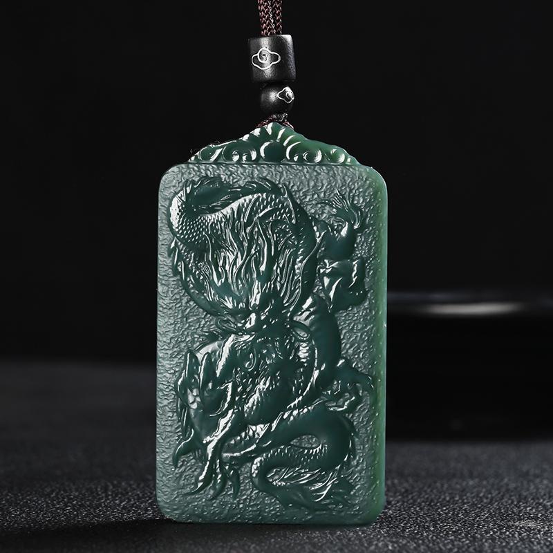 新疆和田玉塔青玉生肖龙牌子吊坠挂件龙腾盛世玉佩一级特细精雕