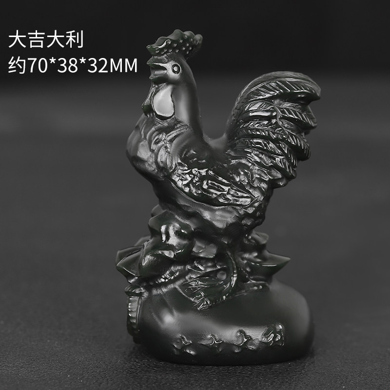 天然黑塔青玉雕刻大公鸡小摆件