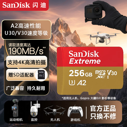 闪迪高清4K闪存TF卡读速190MB/S