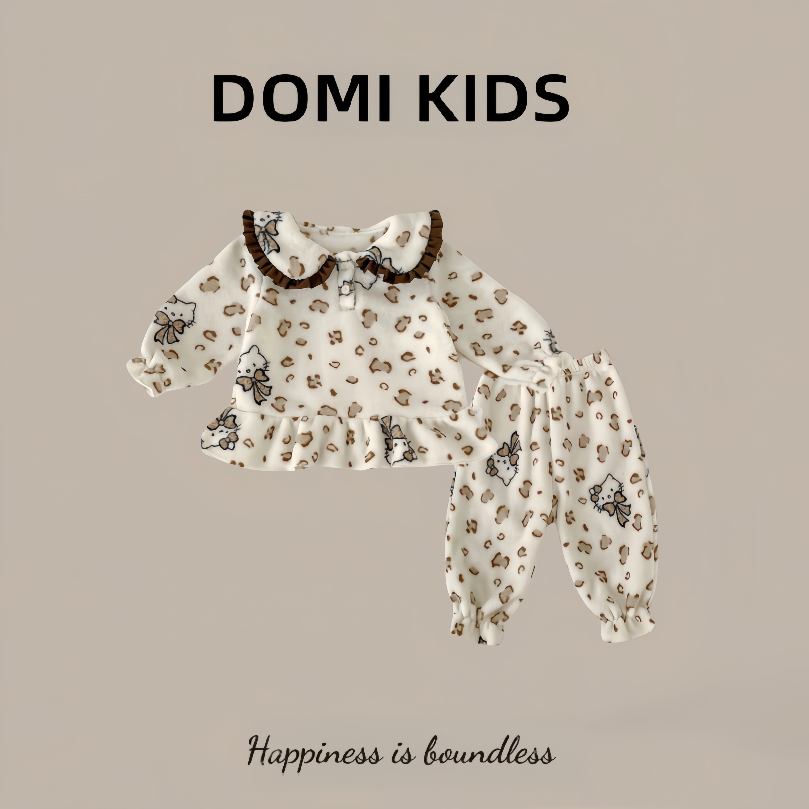 女宝宝保暖睡衣套装2025冬季可爱卡通加厚双面绒翻领家居服两件套