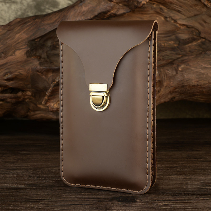复古牛皮腰包男背夹式双层手机包便携式卡腰带真皮小包超薄腰挂包