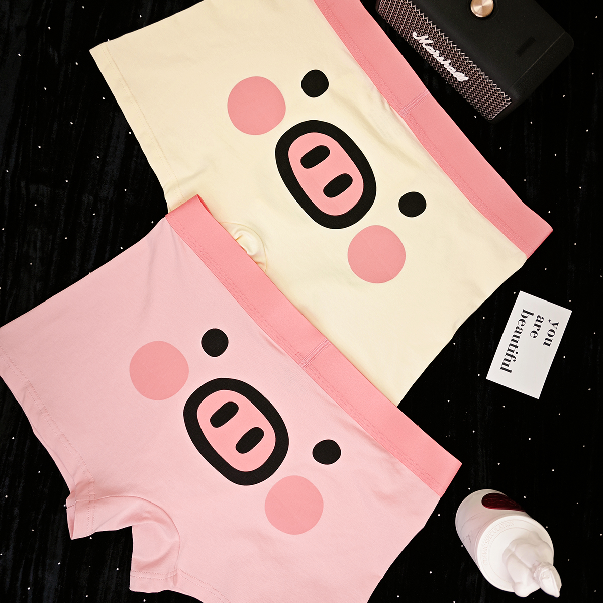 可爱猛男粉嫩晴天小猪男生内裤卡通猪猪搞怪男士四角裤纯棉平角裤