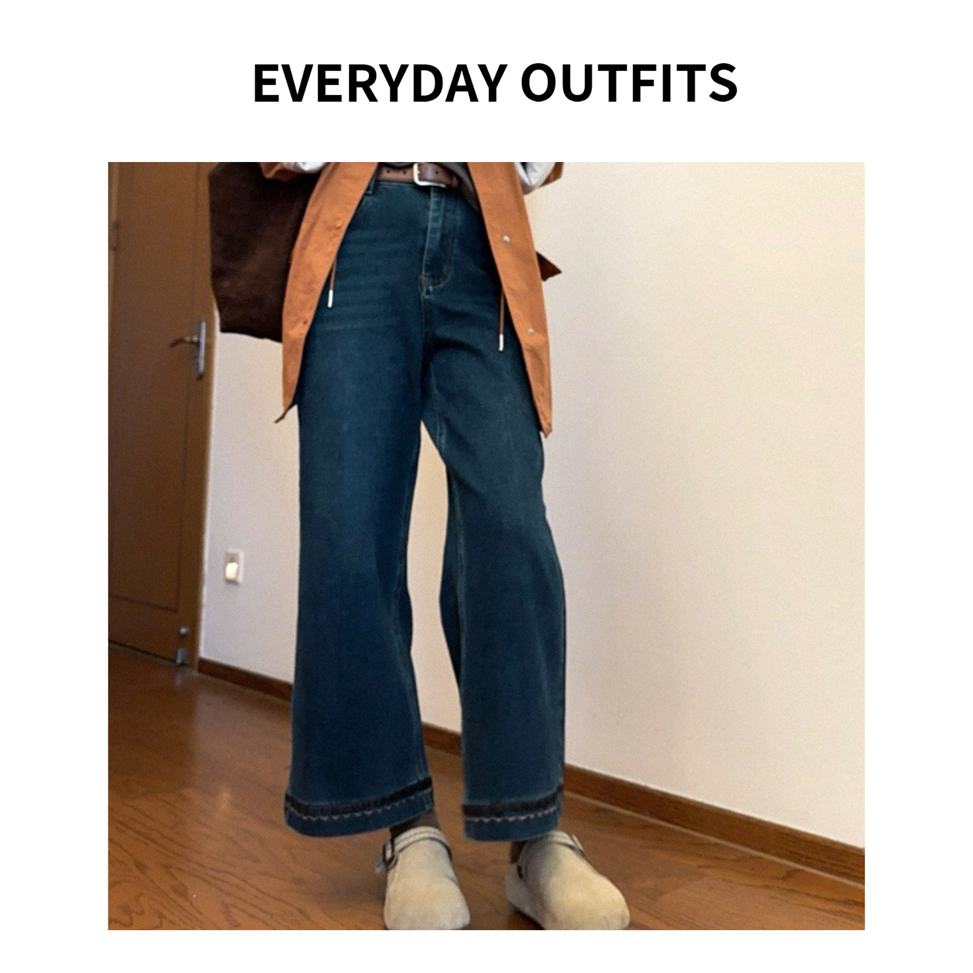 RIDA. 绣花设计直筒裤5H15休闲百搭设计感复古显瘦秋季  8001