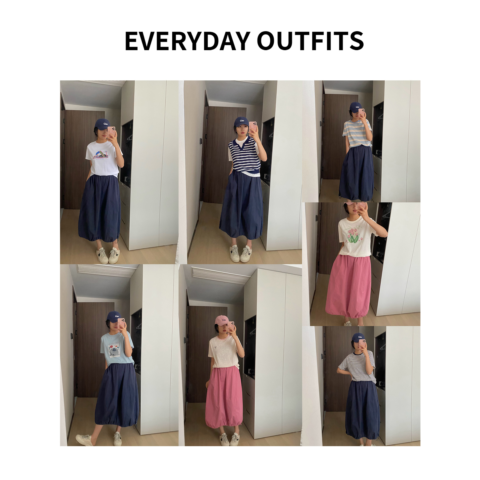 XH-RIDA· 全松紧抽绳工装半裙02显瘦休闲纯色春夏复古 Q248011