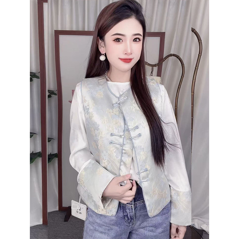 春季新中式马甲套装女2025复古提花气质国风盘扣刺绣打底衫两件套,女装/女士精品,时尚套装,淘宝优惠券,粉丝福利购,淘宝优惠卷