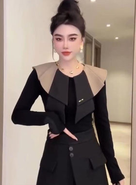 长袖百搭常规娃娃领棉弹女显瘦