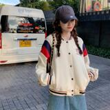 美式学院风短款白色棒球服外套女春秋超火好看高级感小众夹克上衣，女装短外套，昱儿e优优