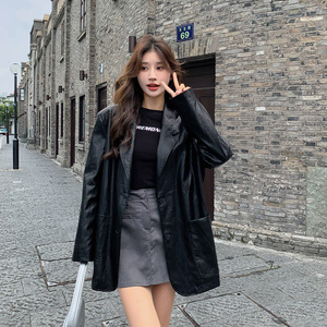 炸街黑色西装式皮衣外套女春秋2025新款pu皮西服爆款又酷又飒爆款图片