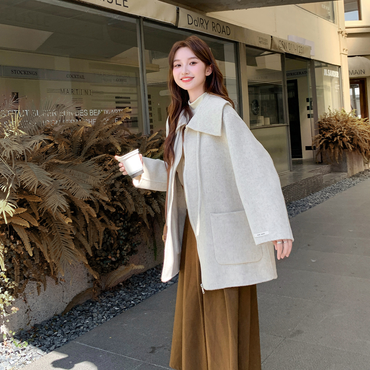 新品现货韩版大翻领双面羊绒外套浙宝B121-货号2561-p245-K358,女装毛呢外套,昱儿e优优