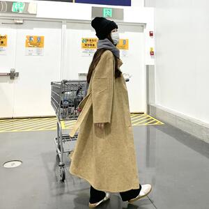 枫叶黄羊绒双面呢大衣女新款冬季高级感气质显瘦立领长款毛呢大衣图片
