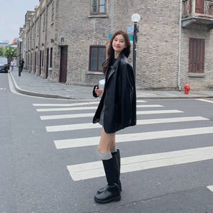 炸街黑色西装式皮衣外套女春秋2025新款pu皮西服爆款又酷又飒爆款图片