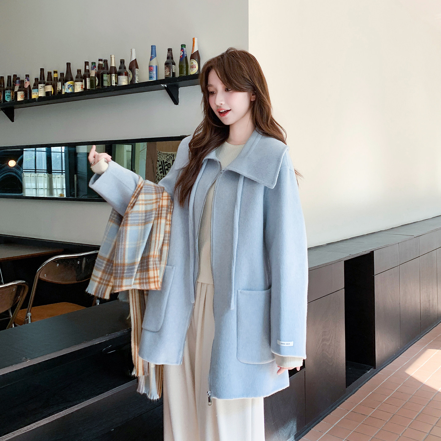 新品现货韩版大翻领双面羊绒大衣浙宝B121-货号2561-p245-K358,女装毛呢外套,昱儿e优优