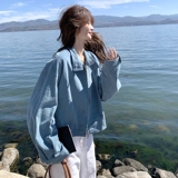 韩系独特好看蓝色短款夹克外套女春秋2025新款超火高级感小众上衣，女装短外套，昱儿e优优