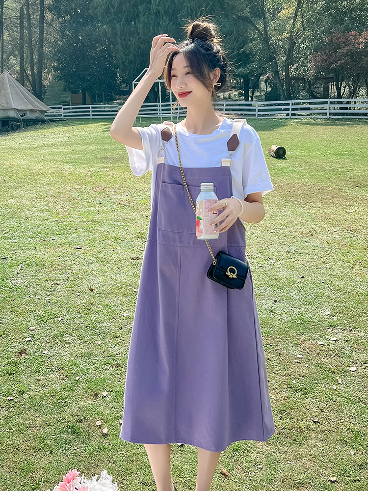 超好看多巴胺紫色背带裙连衣裙女夏2025新款学院风小个子，女装孕妇装，昱儿e优优
