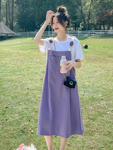 超好看多巴胺紫色背带裙连衣裙女夏2025新款学院风小个子,女装孕妇装,昱儿e优优